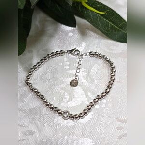 Silver Crystal Ball Beaded Bracelet Stainless Steel